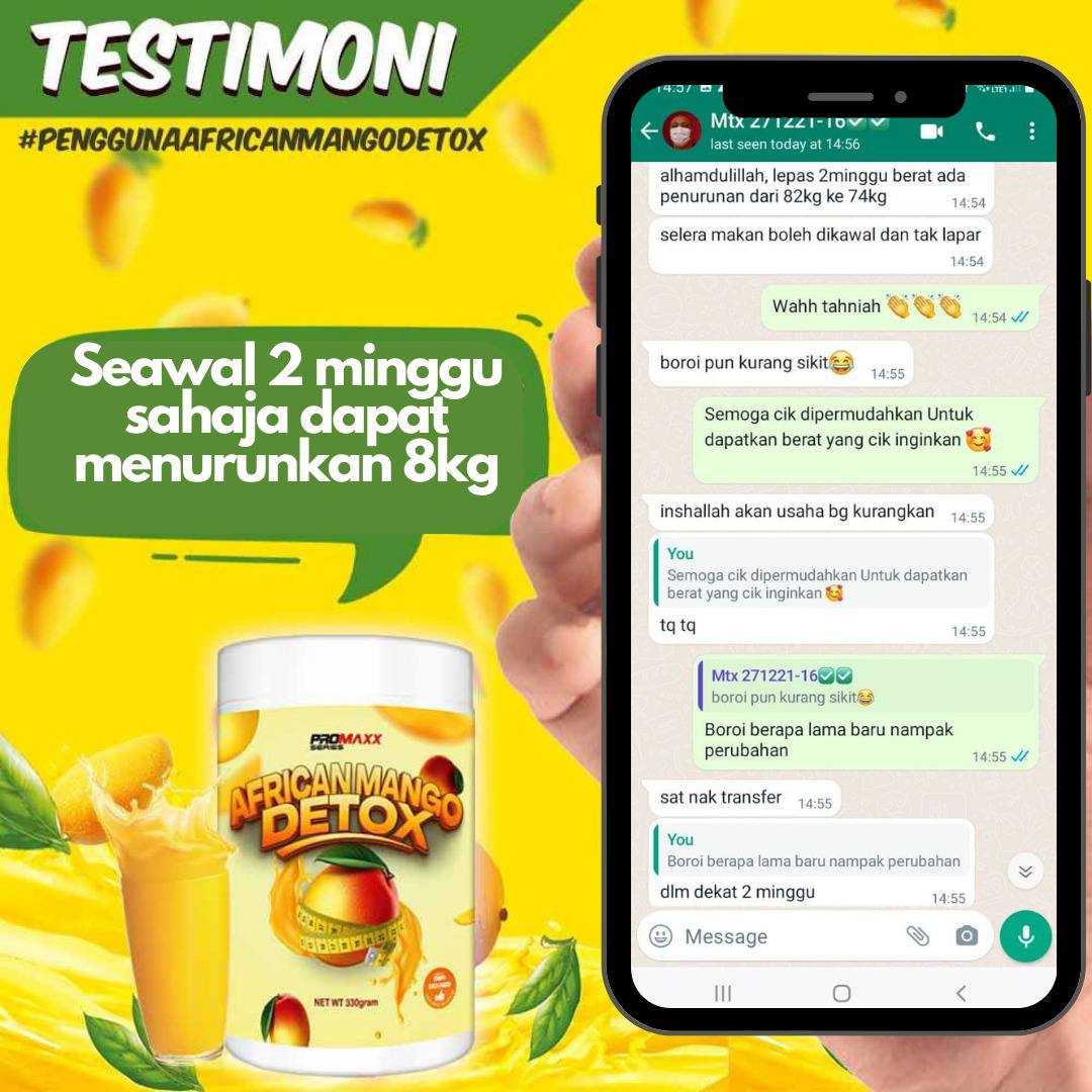 mangodetox.com - Lepas amalkan African Mango Detox 2 minggu, berat turun sebanyak 8KG Dari 82KG ke 74KG